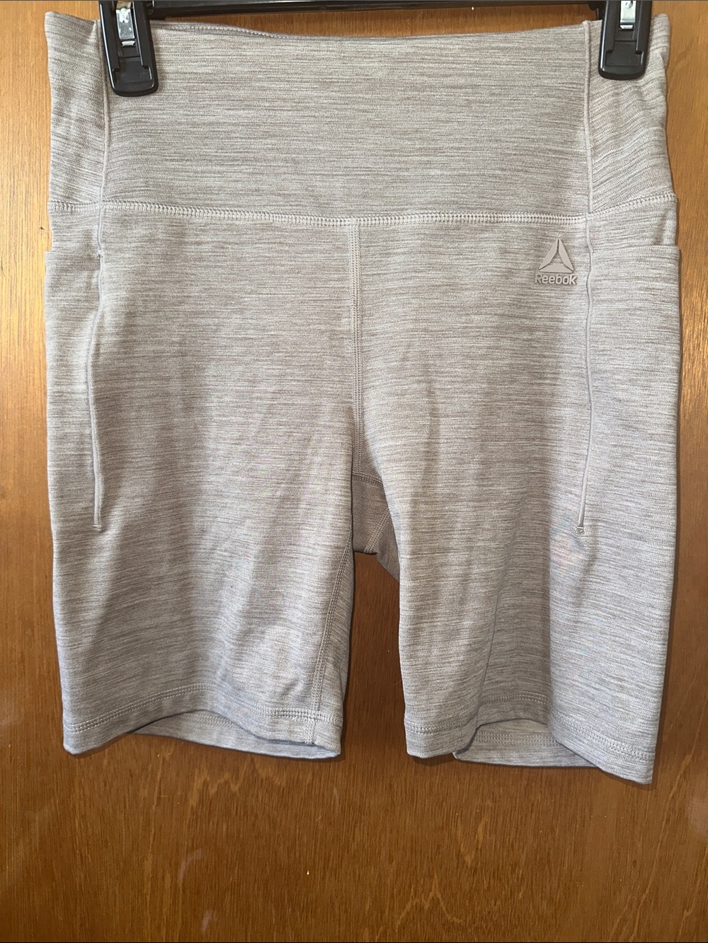 Reebok Women's Heather Gray High-Waist Athletic Bike Shorts With Pockets